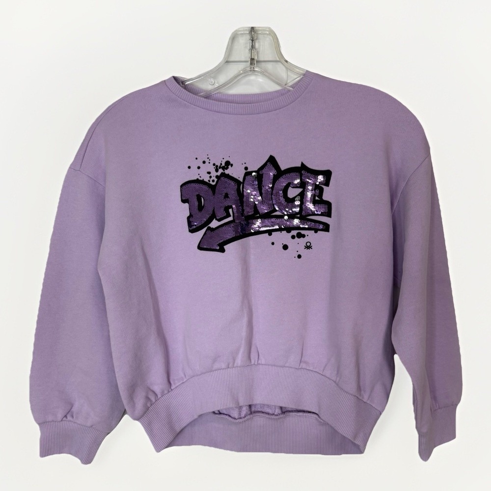 United Colors of Benetton Girls Dance Sequin Sweatshirt 7–8Y Purple NWT